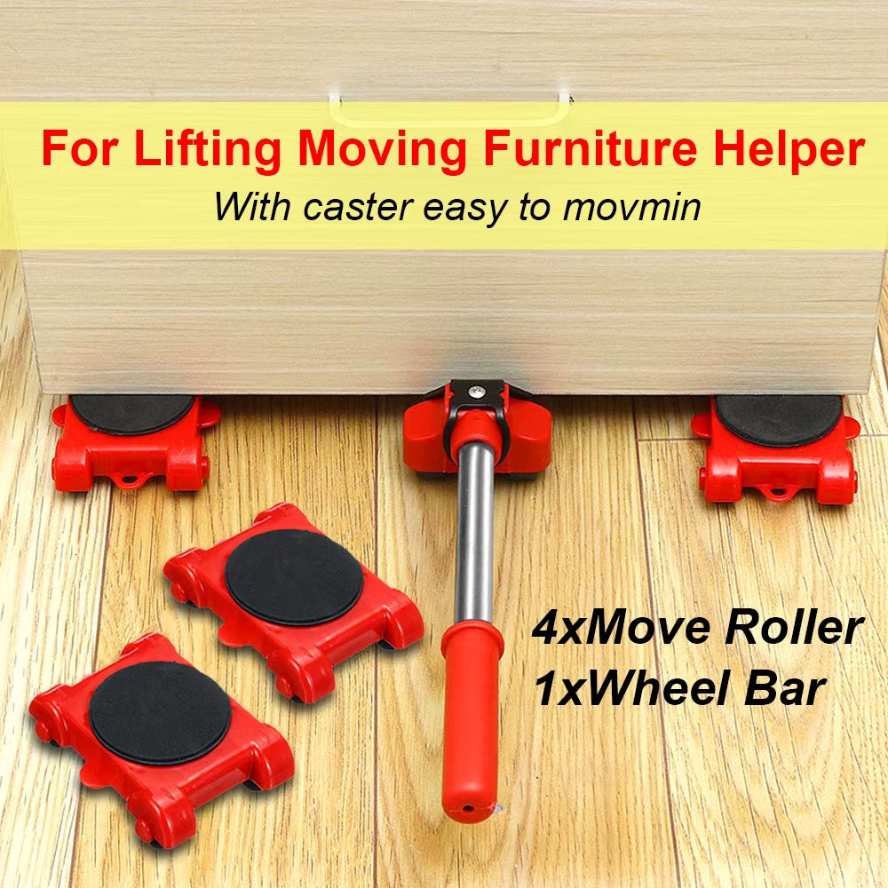 5Pcs/Set Heavy Duty Furniture Lifter Mover Roller with Wheel Bar Moving Device Lifting Helper Furniture Moving Transport Tool