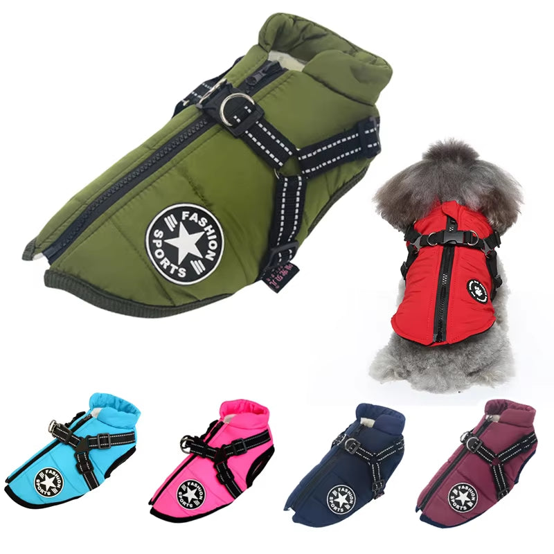 Large Pet Dog Jacket with Harness Winter Warm Dog Clothes for Labrador Waterproof Big Dog Coat Chihuahua French Bulldog Outfits